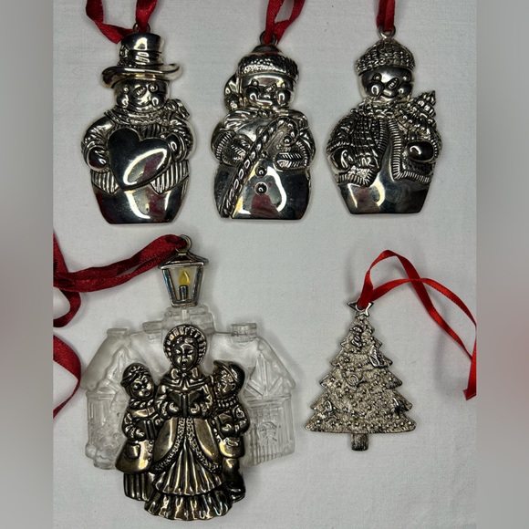Set of 5 metal Christmas ornaments.3 Gorham snowman, 1 Lenox, 1 unmarked - Picture 1 of 8